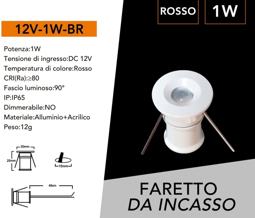 5 Pezzi,Mini Faretto LED da Incasso IP65 DC12V 1W, Luce 3000K / 4000K /6500K / Blu/Rossa/Verde, Foro Ø15 mm, Illuminazione per Scale, Pavimenti, Giardino, Deck e Piscina, 12V-1W