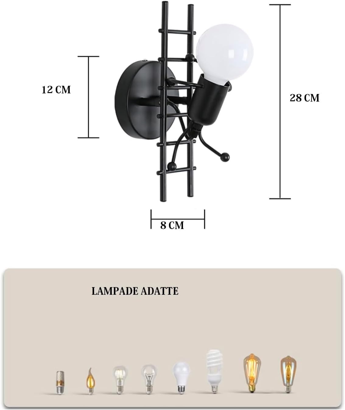 TEKHOME Applique da Muro Design Moderno 1XE27 in Metallo Nero/Bianco – Lampada da Parete Decorativa con Paralume a Gabbia, Ideale per Camera da Letto, Soggiorno, Corridoio AQ49