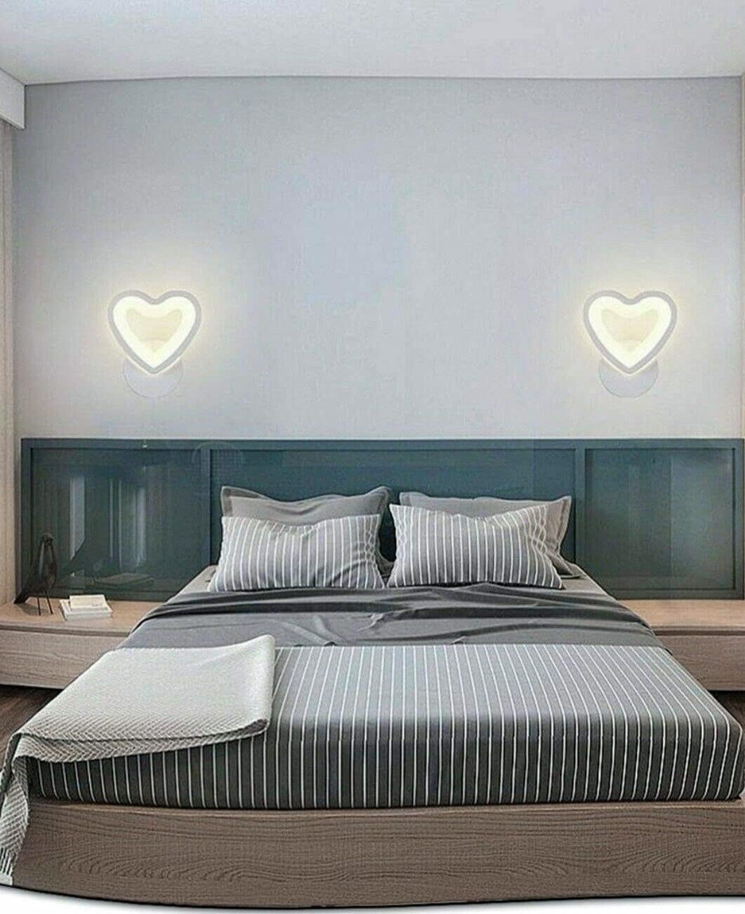 TEKHOME Applique da Parete LED Moderna 6W a Forma di Cuore, Lampada da Parete Bianca con 3 Colori Selezionabili 3000K/4000K/6500K, 300LM, per Camera da Letto, Soggiorno e Cameretta E28-3C