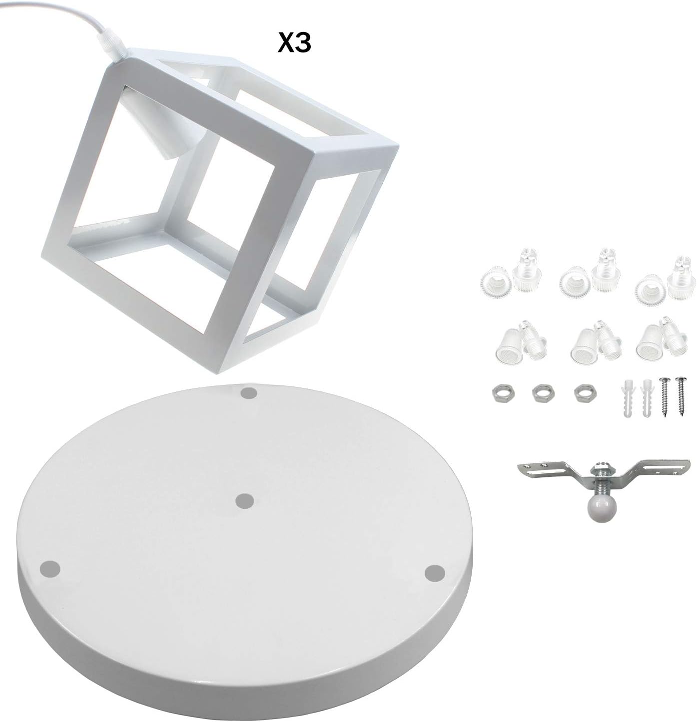 Lampadario a Sospensione con 3 Cubi Metallo, Attacco E27, Stile Moderno Industriale per Cucina Soggiorno Camera da Letto – 120cm Regolabile.Bianco/Nero/Marrone LP-47