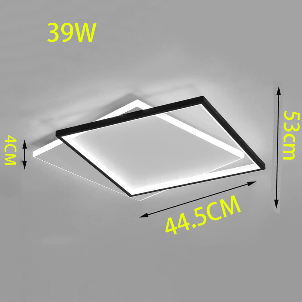 TEKHOME Lampada da soffitto LED 39W, 3120lm, 3 modalità colore, dimmerabile, design moderno a due quadrati sovrapposti, bianco e nero, interno, 445x530mm C57