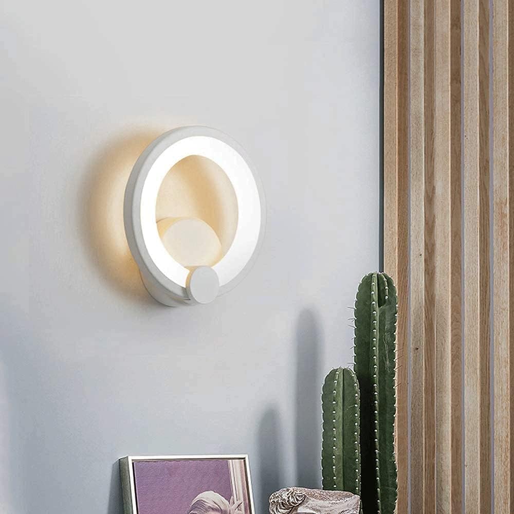 TEKHOME Applique da Parete LED Moderna 9W, Lampada da Parete Bianca Design Rotondo, Luce Calda 3000K / Naturale 4000K / Fredda 6500K, 450LM, per Camera da Letto, Soggiorno e Corridoio E27
