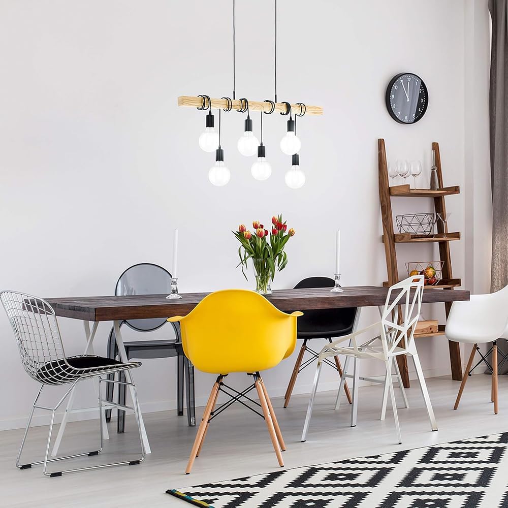 TEKHOME Lampada Sospesa a Soffitto con Paralume in Legno, Lampadario Design Industriale/Scandinavo con Attacco E27, per Cucina Isola Tavolo Bar, 110-240V, (Lampadina Non Inclusa) B47-6