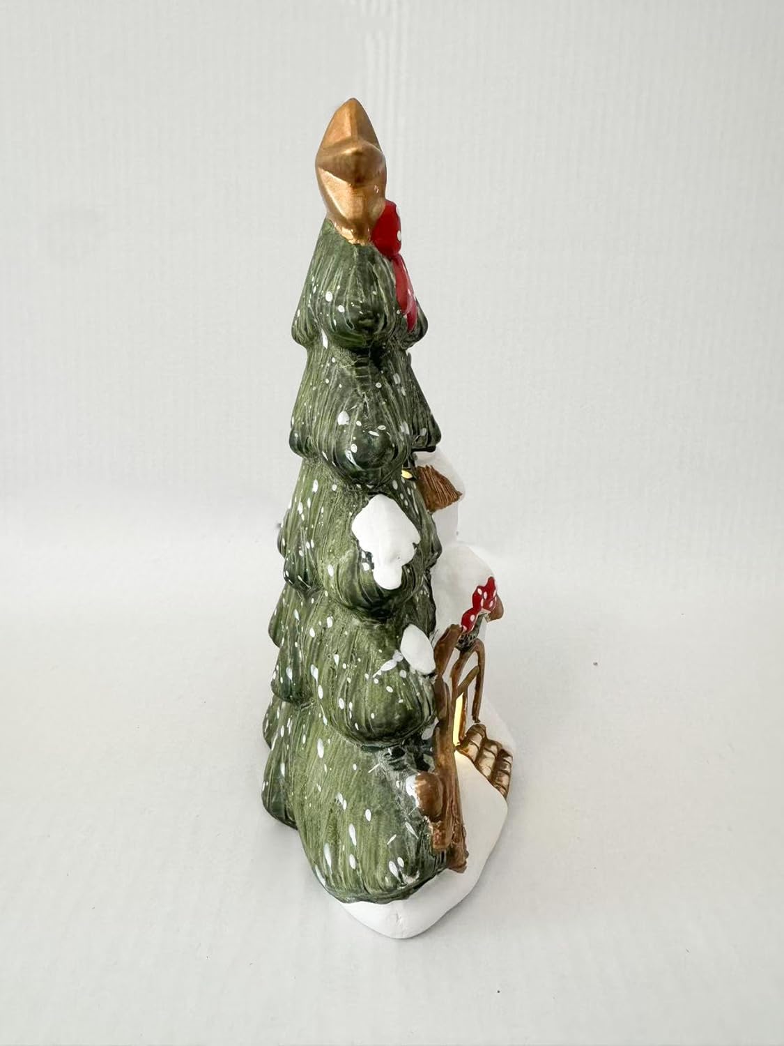 Decorazione Natalizia con Babbo Natale e Albero di Natale, Casetta Luminosa LED, Ornamento da Tavolo per Natale