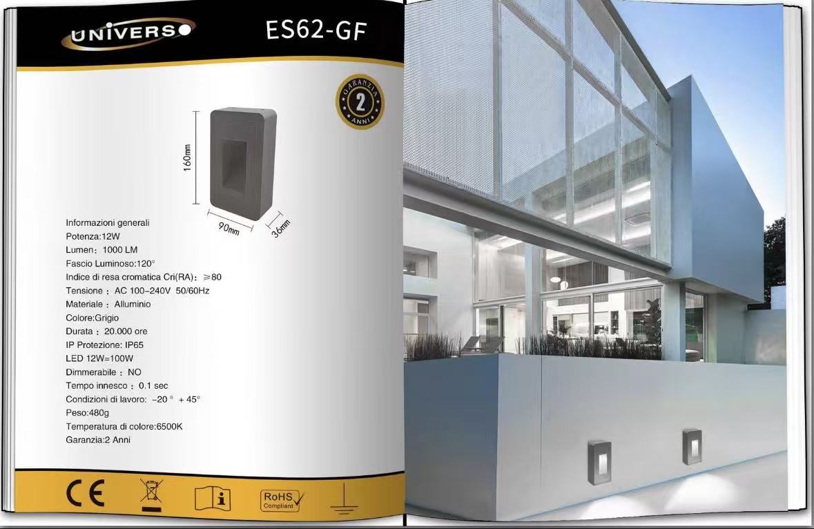 Applique da Esterno LED 12W IP65 – Lampada da Parete o Segnapasso in Alluminio, Impermeabile, Luce Decorativa per Muro, Giardino e Scale, Design Moderno ES62