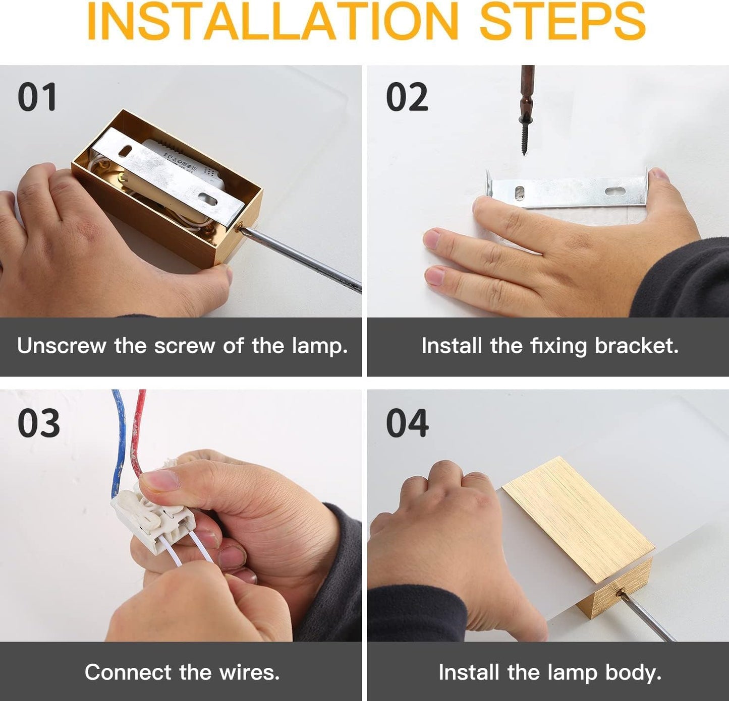 TEKHOME Applique da Muro LED 10W Bianco/Con Finitura in Rame, Rettangolare Moderno, 3000K-6500K, Lampada da Parete Interni, Soggiorno Camera da Letto Corridoio E37