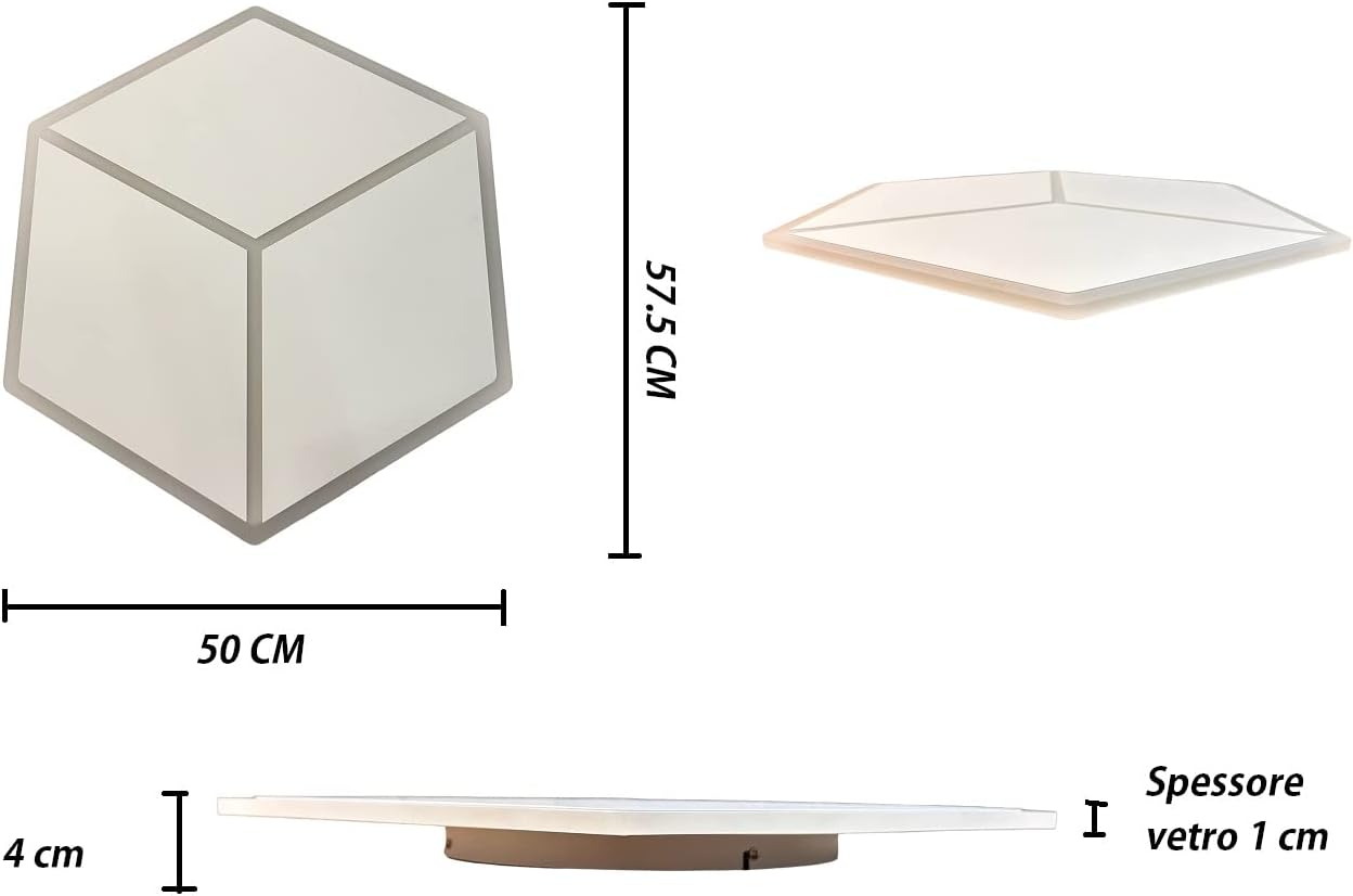 TEKHOME Plafoniera LED 3D Moderna 37W Dimmerabile con Telecomando, Luce Soffitto Geometrica a Forma di Cubo, 6500K-3000K, 2960LM, 50x57.5cm, Bianco, per Camera da Letto Soggiorno Corridoio C52-B3C