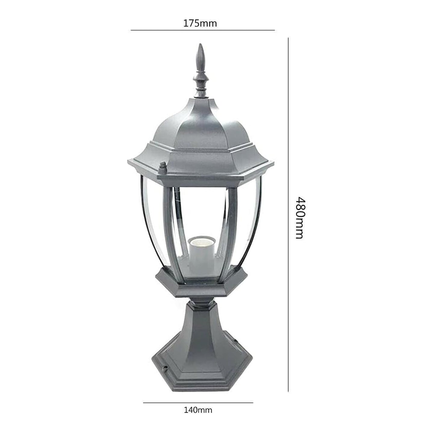 Lampada da Palo per Esterni E27 – Lanterna da Colonna Esagonale IP55 in Alluminio e Vetro – 8 Pollici – per Muro, Cancello, Pilastro, Giardino ES45