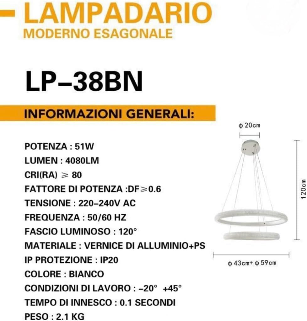 Lampadario a sospensione doppi anelli LP-38