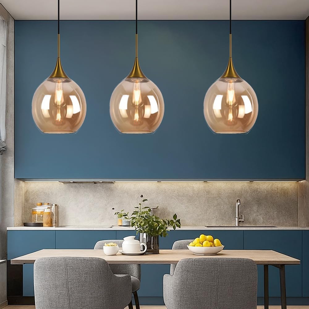 TEKHOME Lampadario a sospensione decorativa in metallo con sfera in vetro attacco E27 lampada contemporanea (Argento/Oro) A72