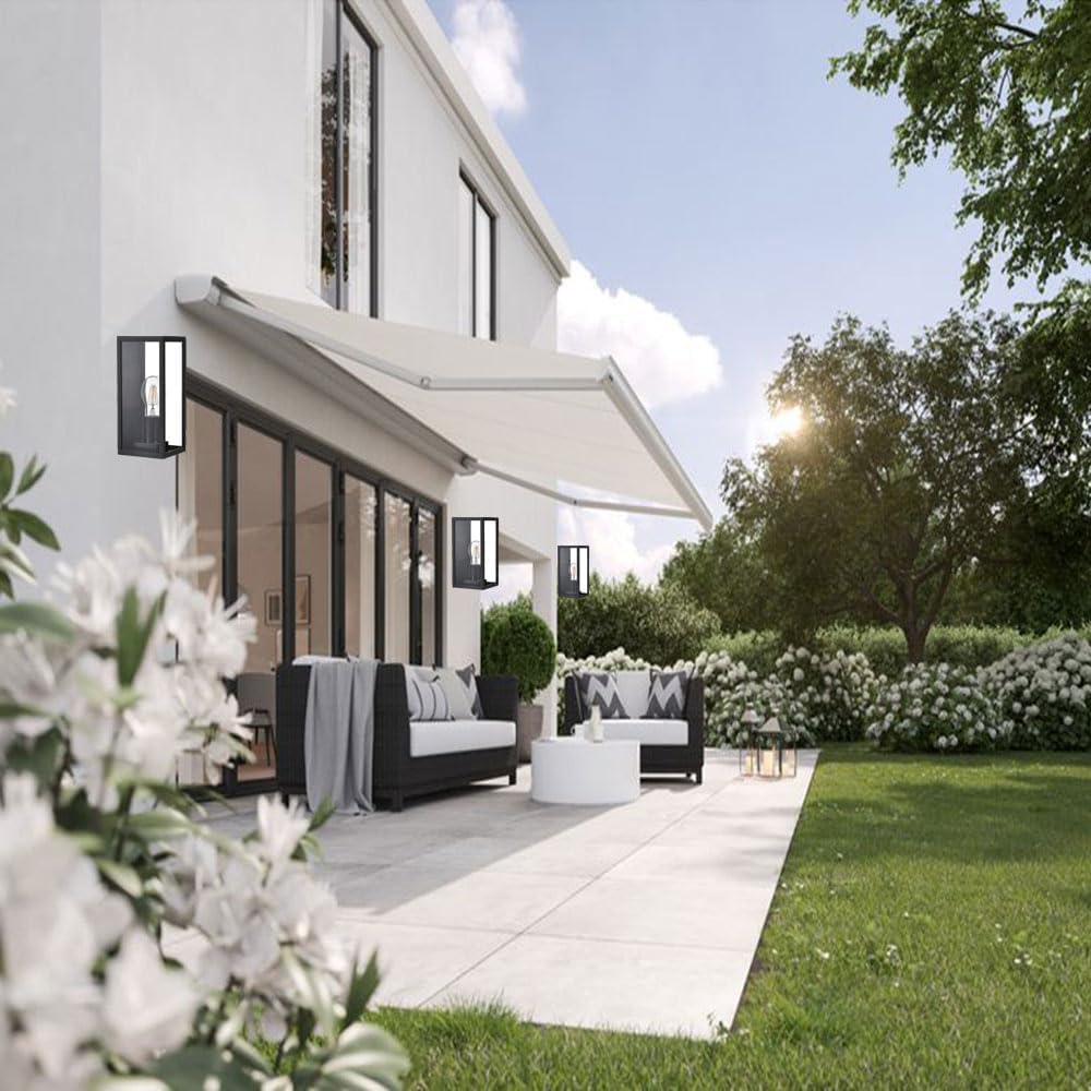 Applique da Esterno E27 IP44, Lampada da Parete Moderna in Alluminio e Vetro, Attacco E27 (Lampadina non inclusa), Colore Nero o Bianco, per Facciata, Balcone e Giardino H220