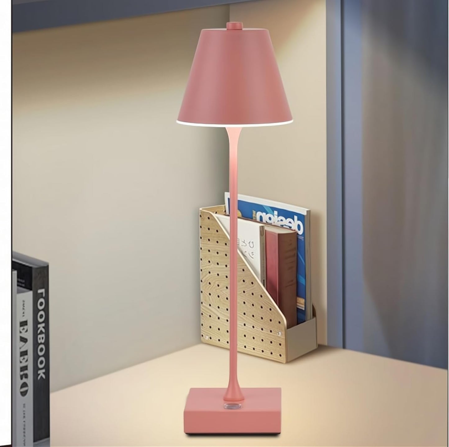 Lampada da Tavolo Ricaricabile LED  – Senza Fili, 3 Temperature di Colore, Dimmerabile Touch, USB, Moderna per Ristorante, Camera, Comodino D27-3C
