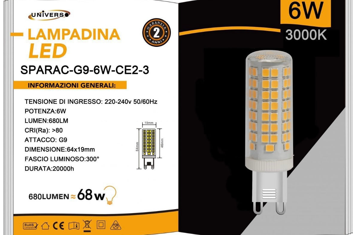 Lampadine LED G9 6W 680LM 10 Pezzi 220-240V SPARAC-G9-6W-CE2