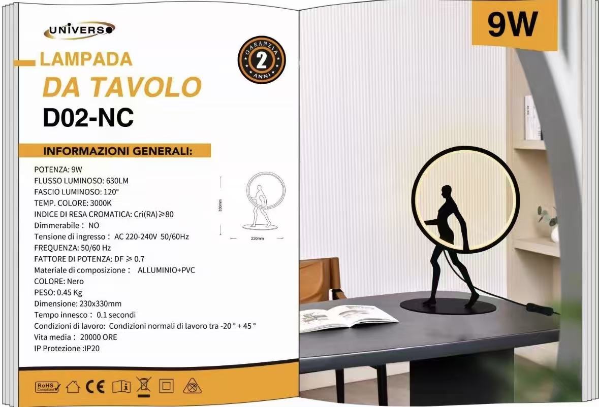 Lampada da Tavolo LED – Design Moderno con Figura, 9W 630LM, Luce Ambiente Decorativa per Soggiorno, Camera, Studio – Nero D02