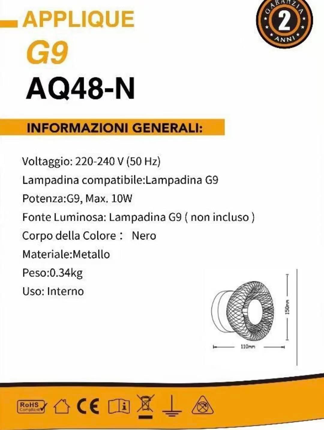 TEKHOME Applique da muro LED G9 design moderno a nido d’uccello, lampada da parete decorativa interna, metallo, compatibile con lampadina G9, bianco/nero AQ48