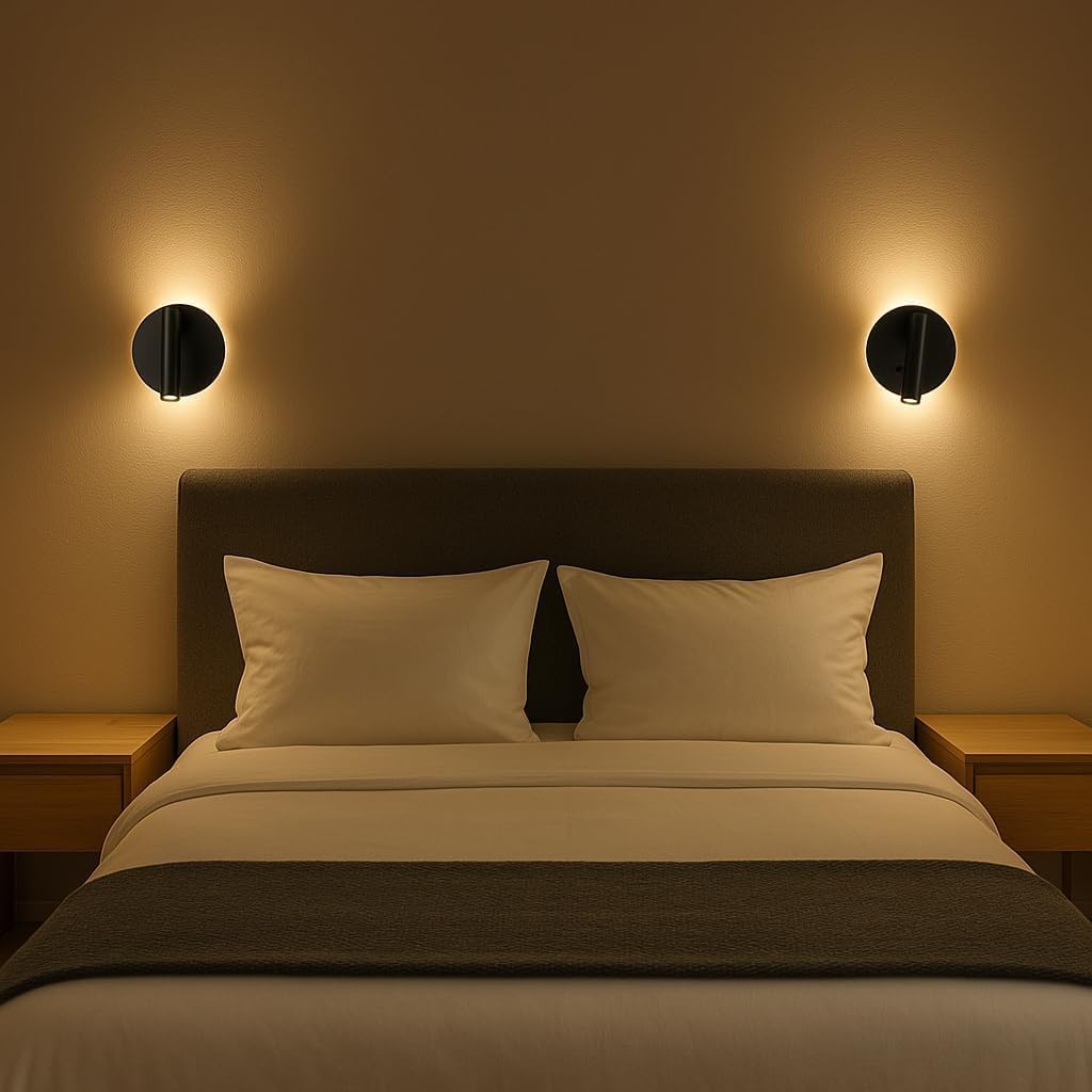 Applique da Muro LED 8W 3000K, Orientabile Rotonda, Bianco/Nero, Moderno Design per Camera da Letto, Corridoio, Soggiorno, Lampada da Parete Interno MR-01