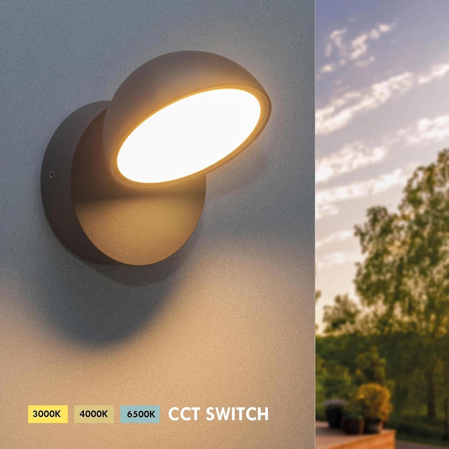 Applique LED da Esterno 12W IP54, Lampada da Parete Moderna Rotonda in Alluminio e Vetro, 720LM, Impermeabile per Facciata, Balcone e Giardino 570