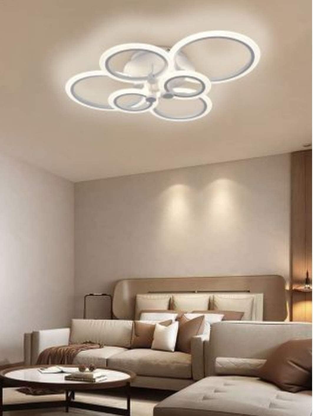 TEKHOME Lampadario da soffitto led 6 luci cerchi plafoniera design stile moderno lampada per camera salotto 3 colore della luce C08-3C