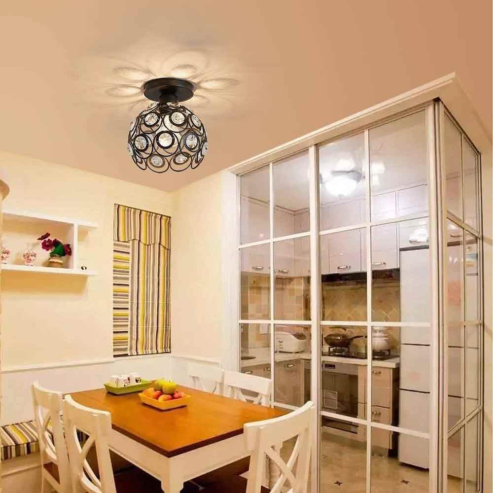 TEKHOME Lampadario da Soffitto a Sfera in Cristallo, Attacco E27, Nero e Bianco, Senza Lampadina, Stile Moderno, per Camera da Letto, Soggiorno, Corridoio, Ø28cm C23