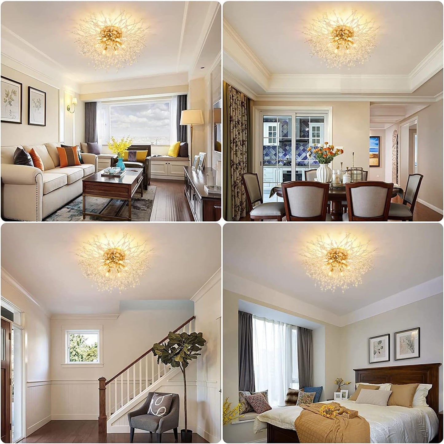 TEKHOME Lampadario Camera Da Letto Moderni, Oro/Argento, Plafoniera soffitto con cristalli di fuochi d'artificio, 10X G9, Lampade a sospensione pre Soggiorno, Cameretta PN-13