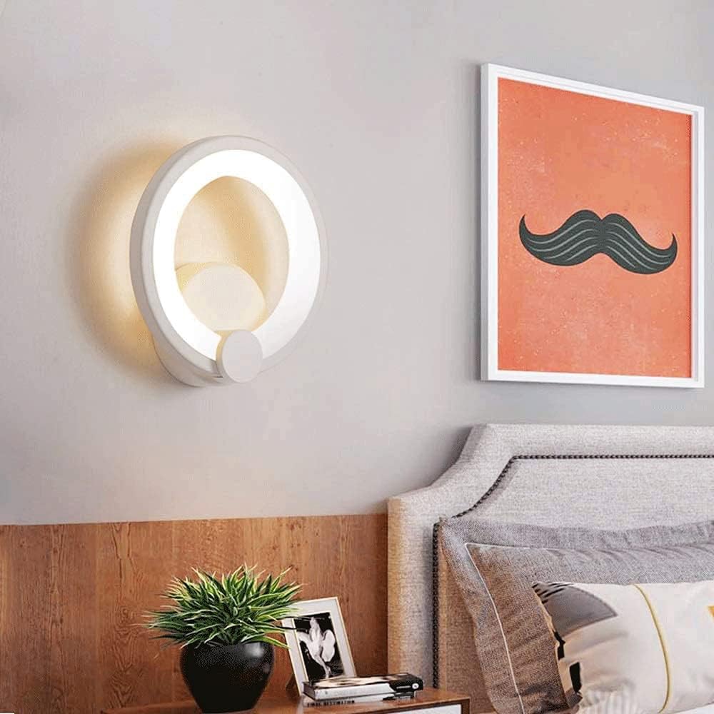 TEKHOME Applique da Parete LED Moderna 9W, Lampada da Parete Bianca Design Rotondo, Luce Calda 3000K / Naturale 4000K / Fredda 6500K, 450LM, per Camera da Letto, Soggiorno e Corridoio E27