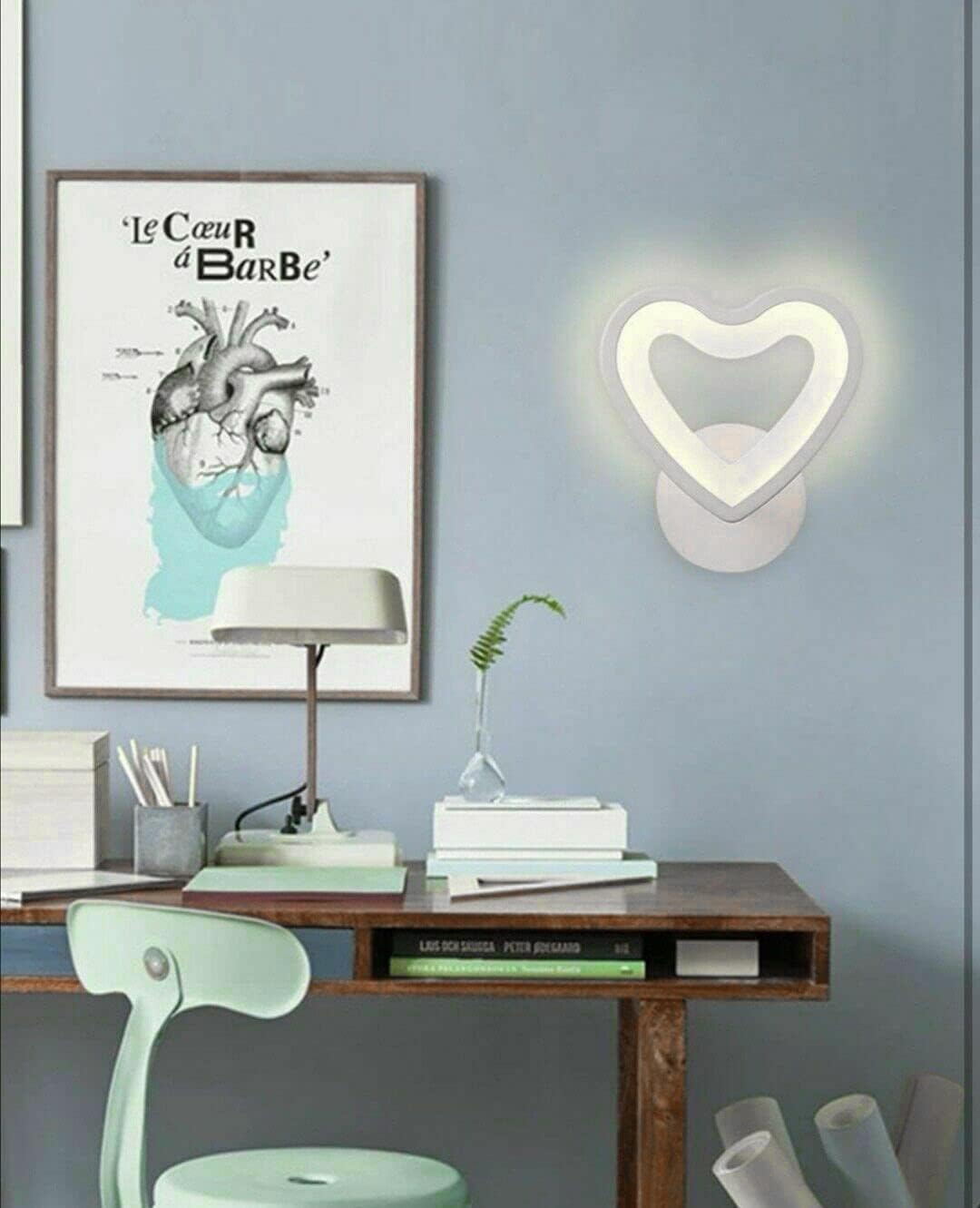 TEKHOME Applique da Parete LED Moderna 6W a Forma di Cuore, Lampada da Parete Bianca con 3 Colori Selezionabili 3000K/4000K/6500K, 300LM, per Camera da Letto, Soggiorno e Cameretta E28-3C