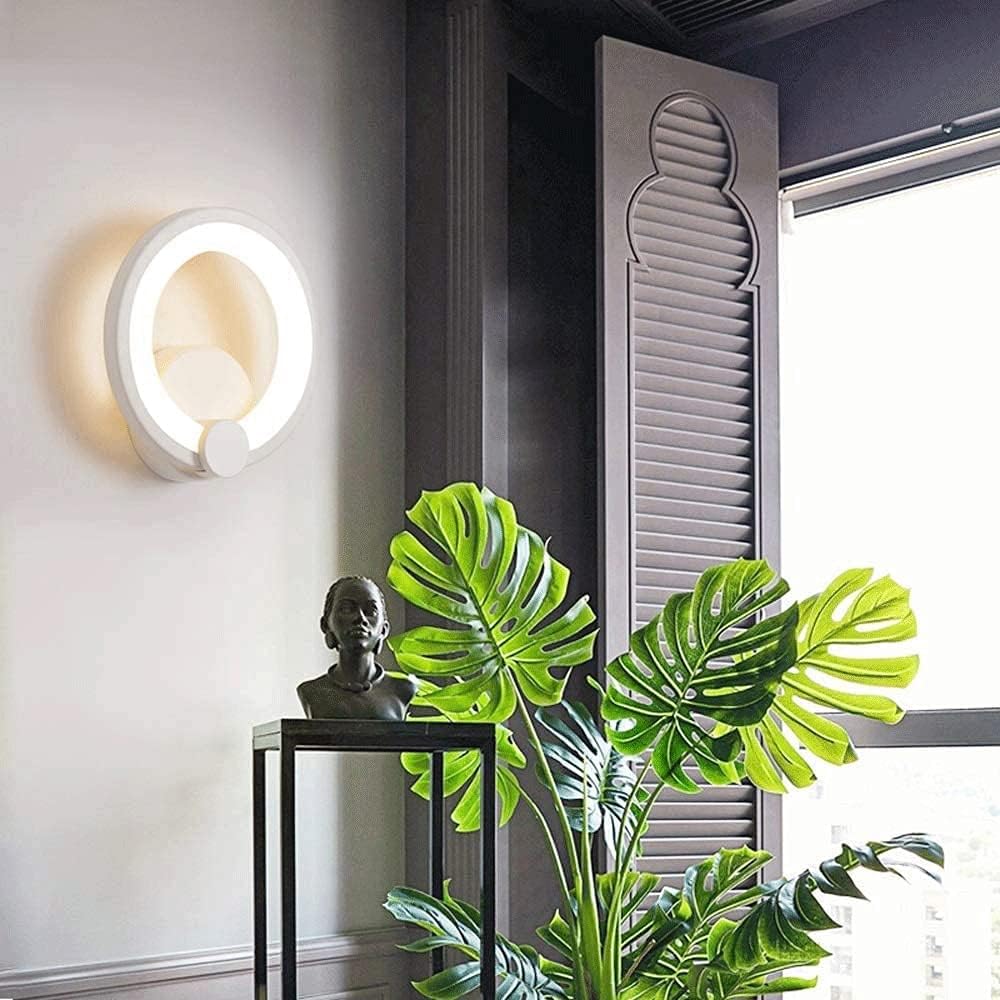 TEKHOME Applique da Parete LED Moderna 9W, Lampada da Parete Bianca Design Rotondo, Luce Calda 3000K / Naturale 4000K / Fredda 6500K, 450LM, per Camera da Letto, Soggiorno e Corridoio E27