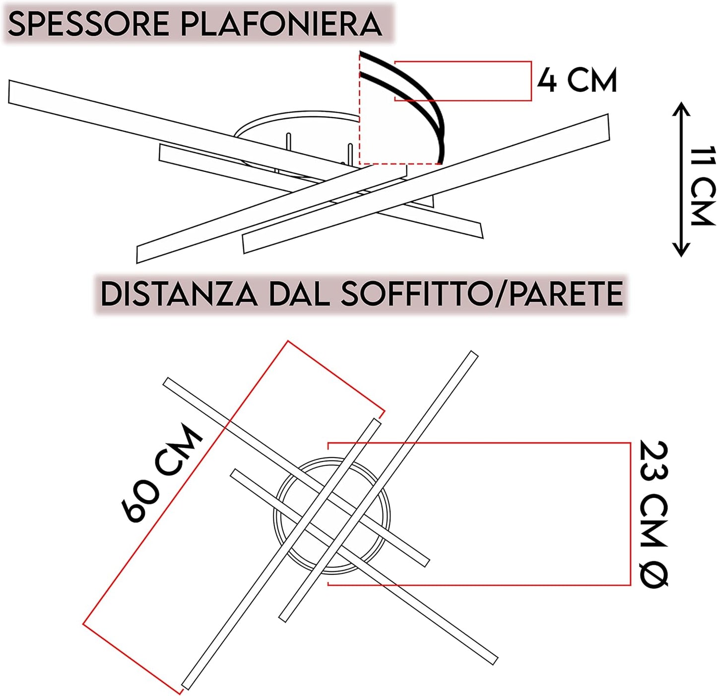 TEKHOME Plafoniera LED Soffitto, 45 watt, 60x60x11 cm, 3 Temperature Colore (3000K, 4000K, 6500K), Alluminio, Installazione Facile, Resistente, Moderna, Camera da Letto PN-21