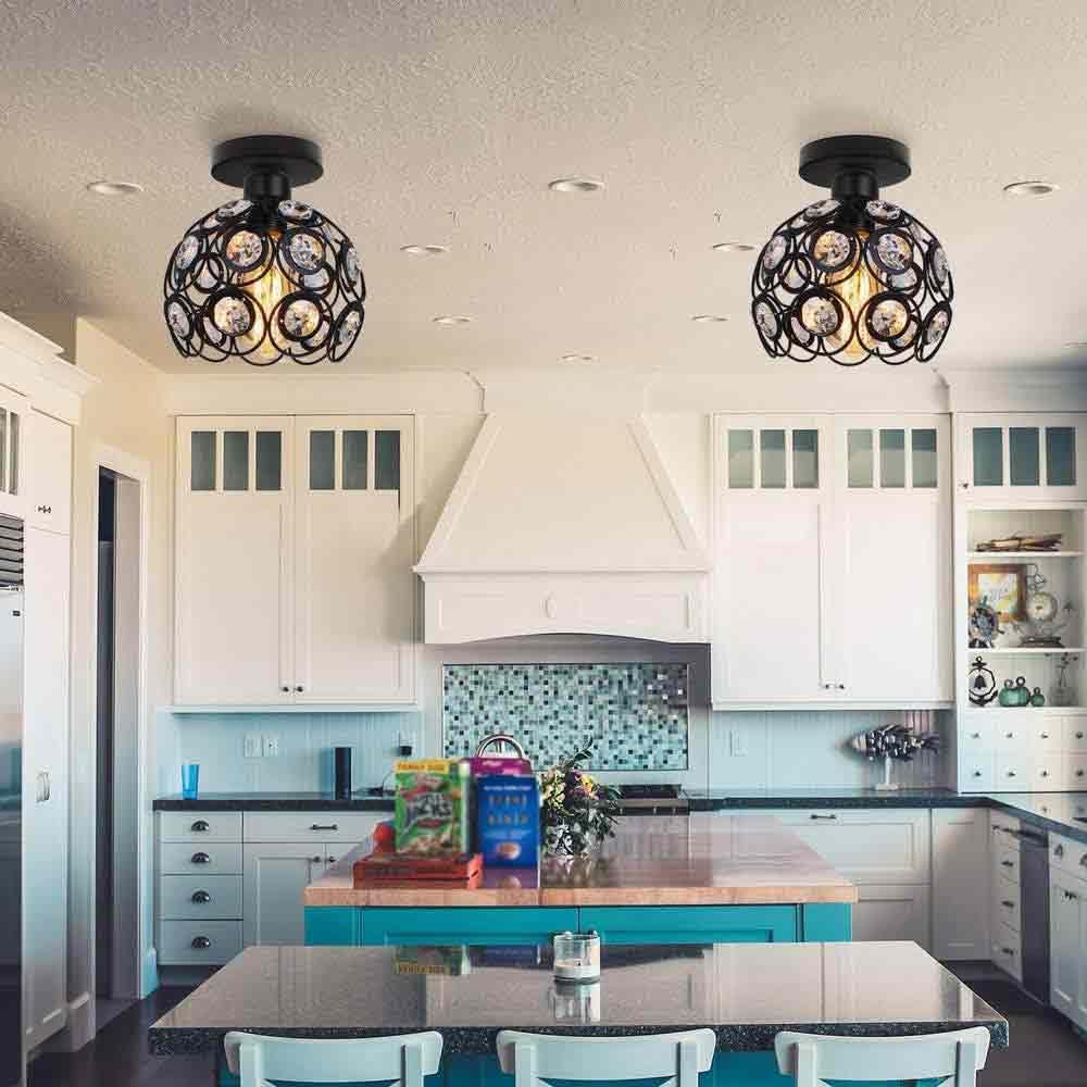 TEKHOME Lampadario da Soffitto a Sfera in Cristallo, Attacco E27, Nero e Bianco, Senza Lampadina, Stile Moderno, per Camera da Letto, Soggiorno, Corridoio, Ø28cm C23