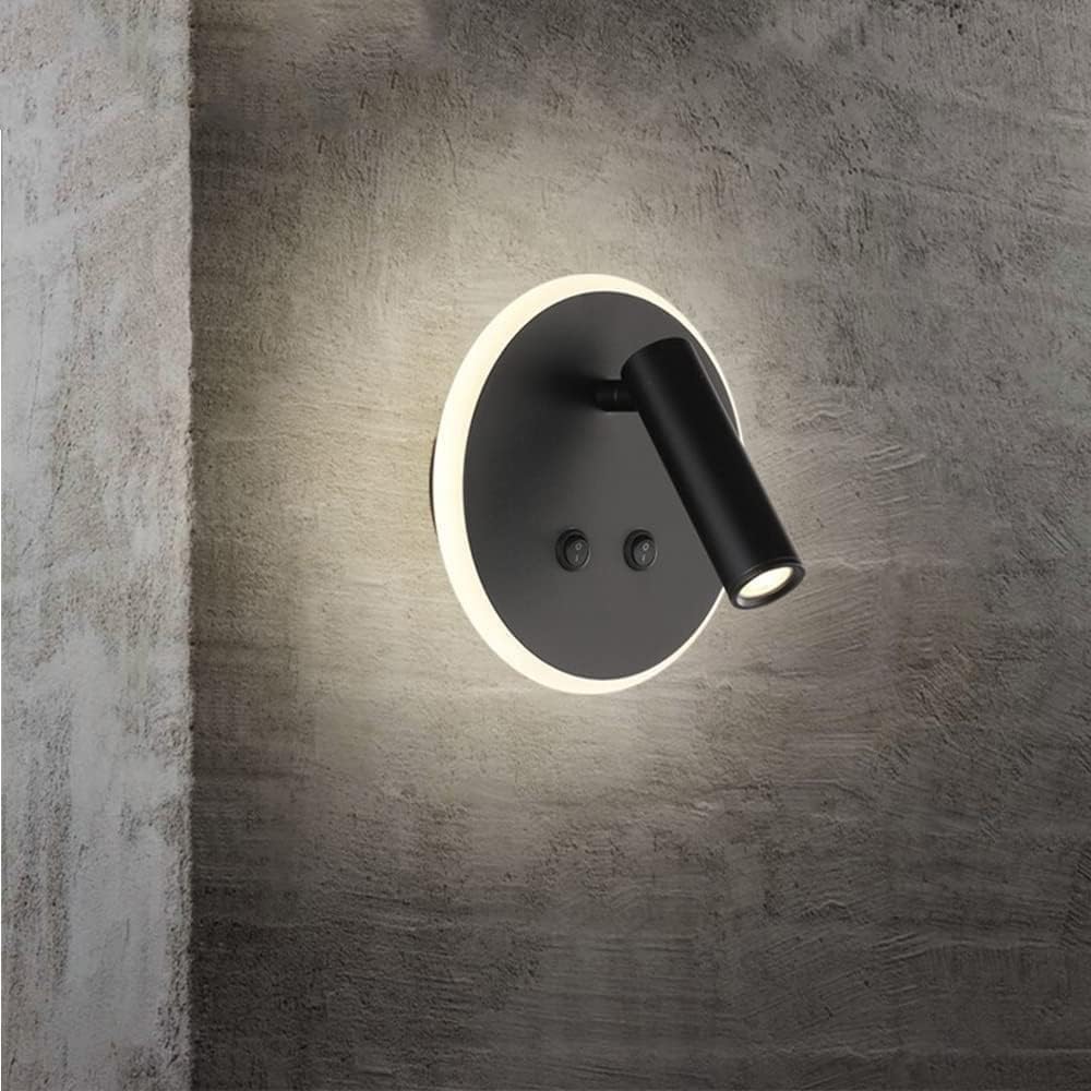 Applique da Muro LED 8W 3000K, Orientabile Rotonda, Bianco/Nero, Moderno Design per Camera da Letto, Corridoio, Soggiorno, Lampada da Parete Interno MR-01
