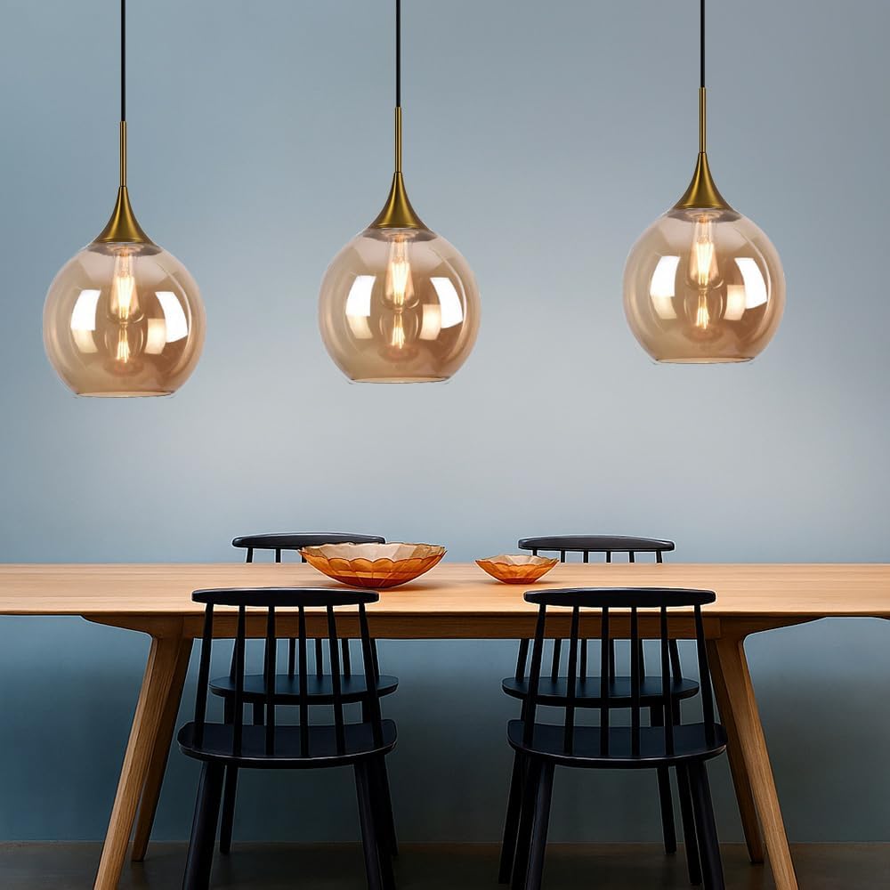 TEKHOME Lampadario a sospensione decorativa in metallo con sfera in vetro attacco E27 lampada contemporanea (Argento/Oro) A72