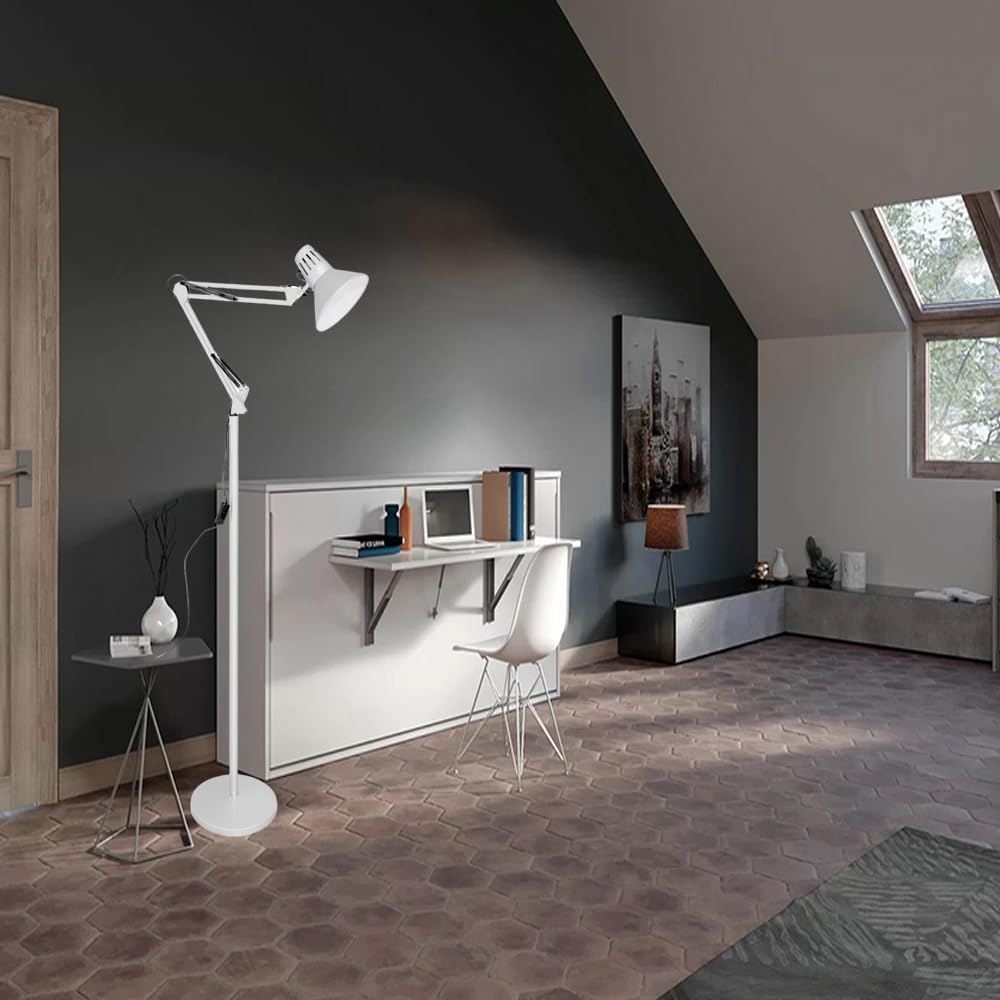 Lampada da Terra – Piantana Regolabile con Braccio Orientabile, Attacco E27, Max 60W, Design Moderno per Studio, Ufficio e Soggiorno D15
