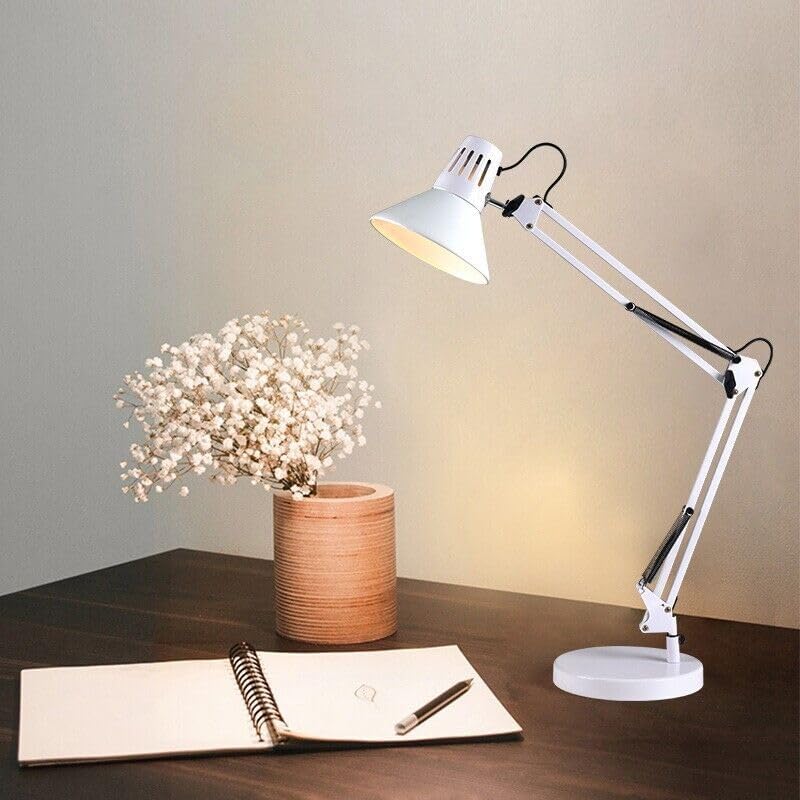 Lampada da Scrivania Orientabile E27 in Metallo – Lampada da Tavolo Moderna con Braccio Regolabile, Base Stabile, per Studio, Ufficio, Cameretta D11