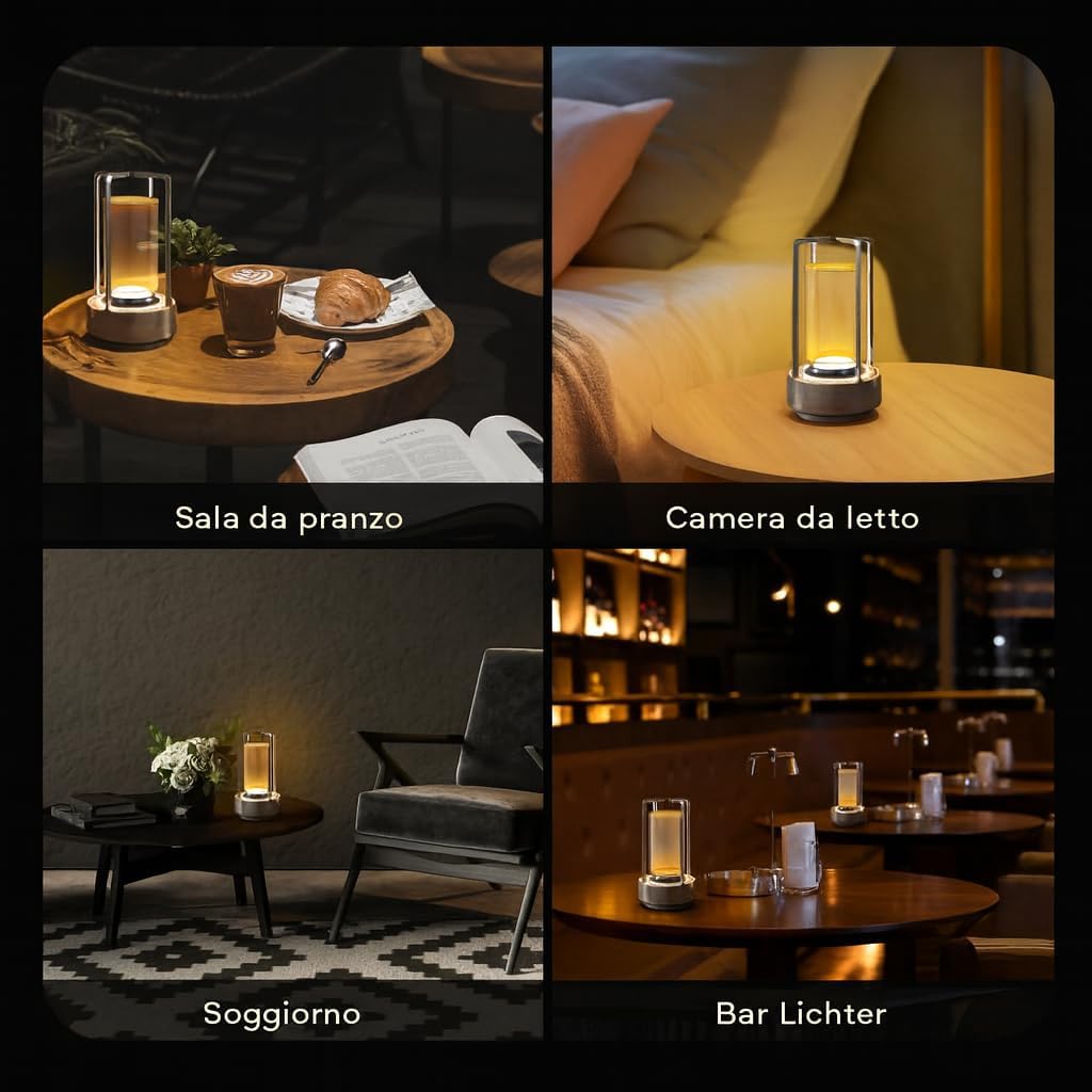 Lampada LED da Tavolo Ricaricabile 3W – Luce Portatile Touch con 3 Temperature di Colore, Batteria 2000mAh, Design Moderno in Alluminio e Acrilico – Uso Interno D37
