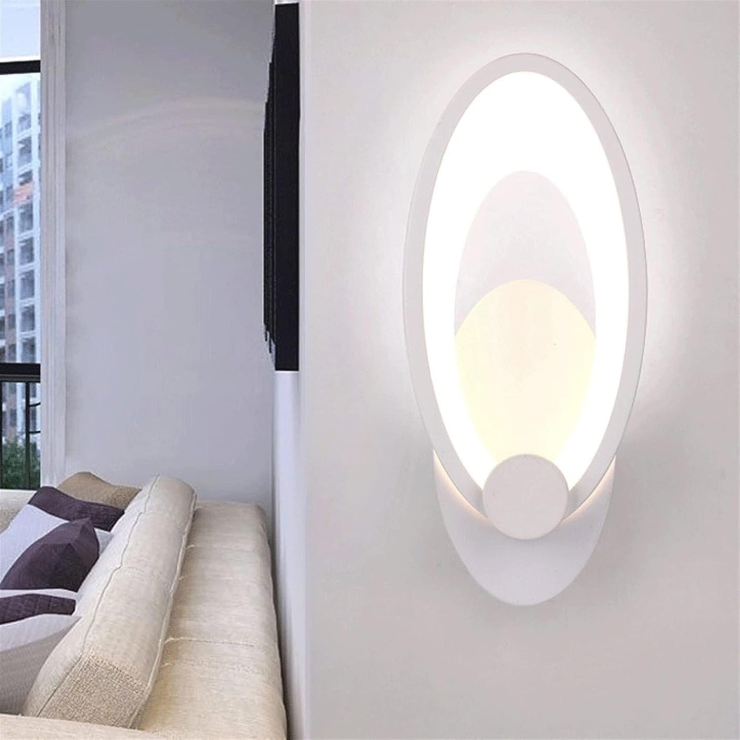 TEKHOME Applique da Parete LED Moderna 9W, Lampada da Parete Bianca Design Ovale, Luce Calda 3000K / Naturale 4000K / Fredda 6500K, 450LM, per Camera da Letto, Soggiorno e Corridoio E25