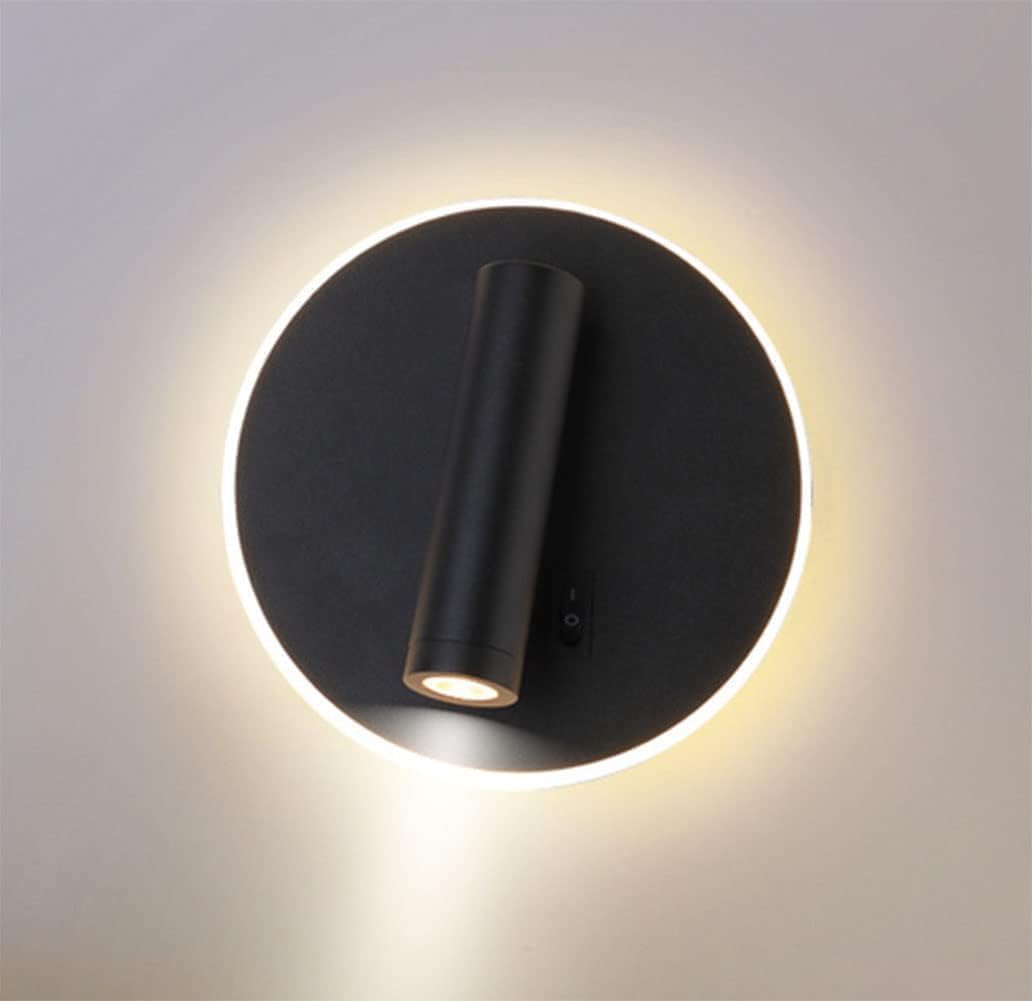 Applique da Muro LED 8W 3000K, Orientabile Rotonda, Bianco/Nero, Moderno Design per Camera da Letto, Corridoio, Soggiorno, Lampada da Parete Interno MR-01