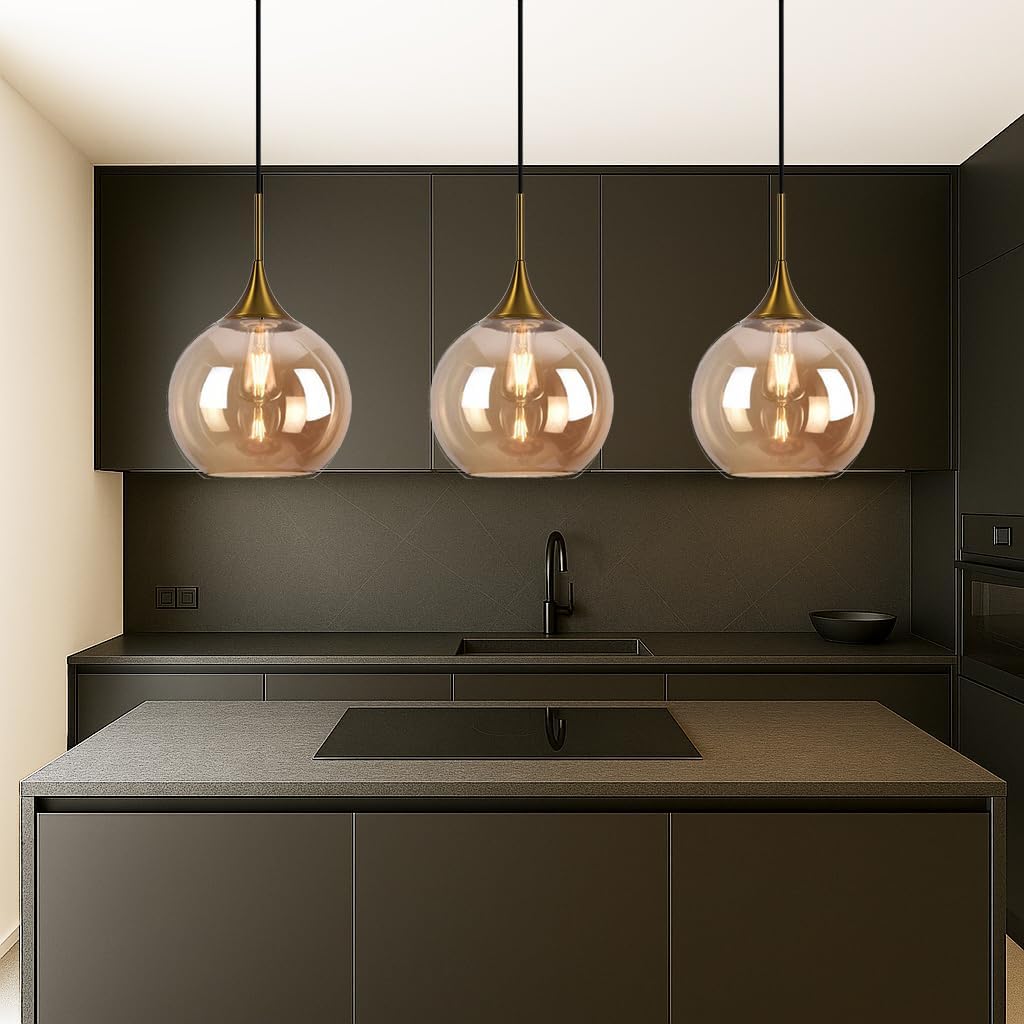TEKHOME Lampadario a sospensione decorativa in metallo con sfera in vetro attacco E27 lampada contemporanea (Argento/Oro) A72