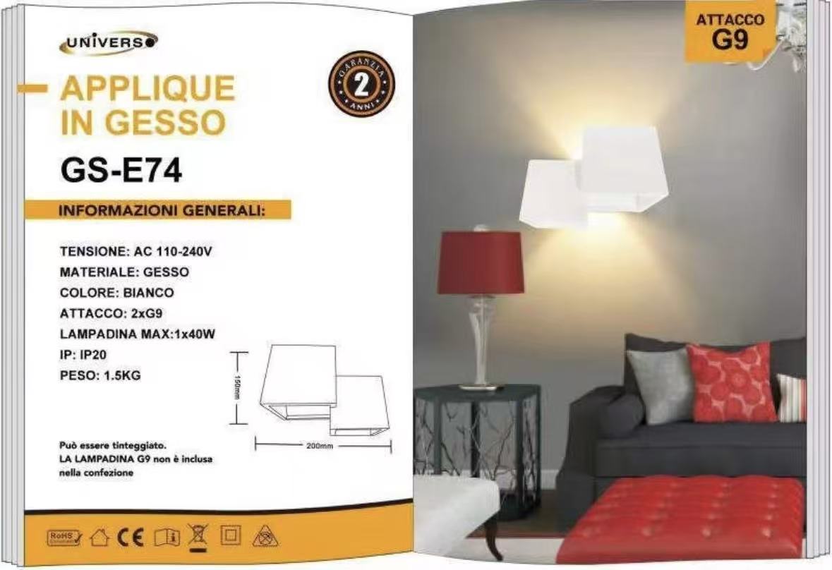 TEKHONE Applique da Parete in Gesso Bianco 2xG9 | Lampada da Muro Moderna Verniciabile | Illuminazione Decorativa per Soggiorno Camera Corridoio – GS-E74