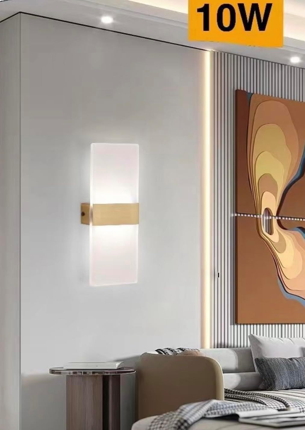 TEKHOME Applique da Muro LED 10W Bianco/Con Finitura in Rame, Rettangolare Moderno, 3000K-6500K, Lampada da Parete Interni, Soggiorno Camera da Letto Corridoio E37