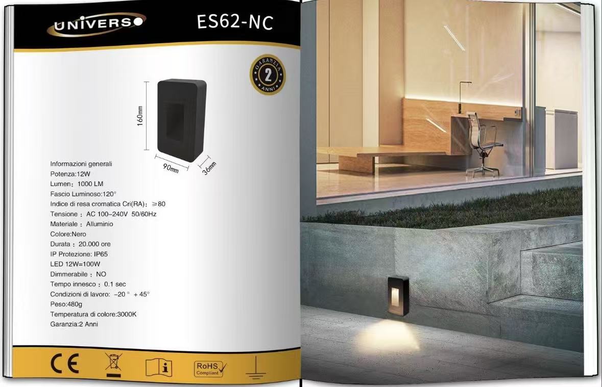 Applique da Esterno LED 12W IP65 – Lampada da Parete o Segnapasso in Alluminio, Impermeabile, Luce Decorativa per Muro, Giardino e Scale, Design Moderno ES62