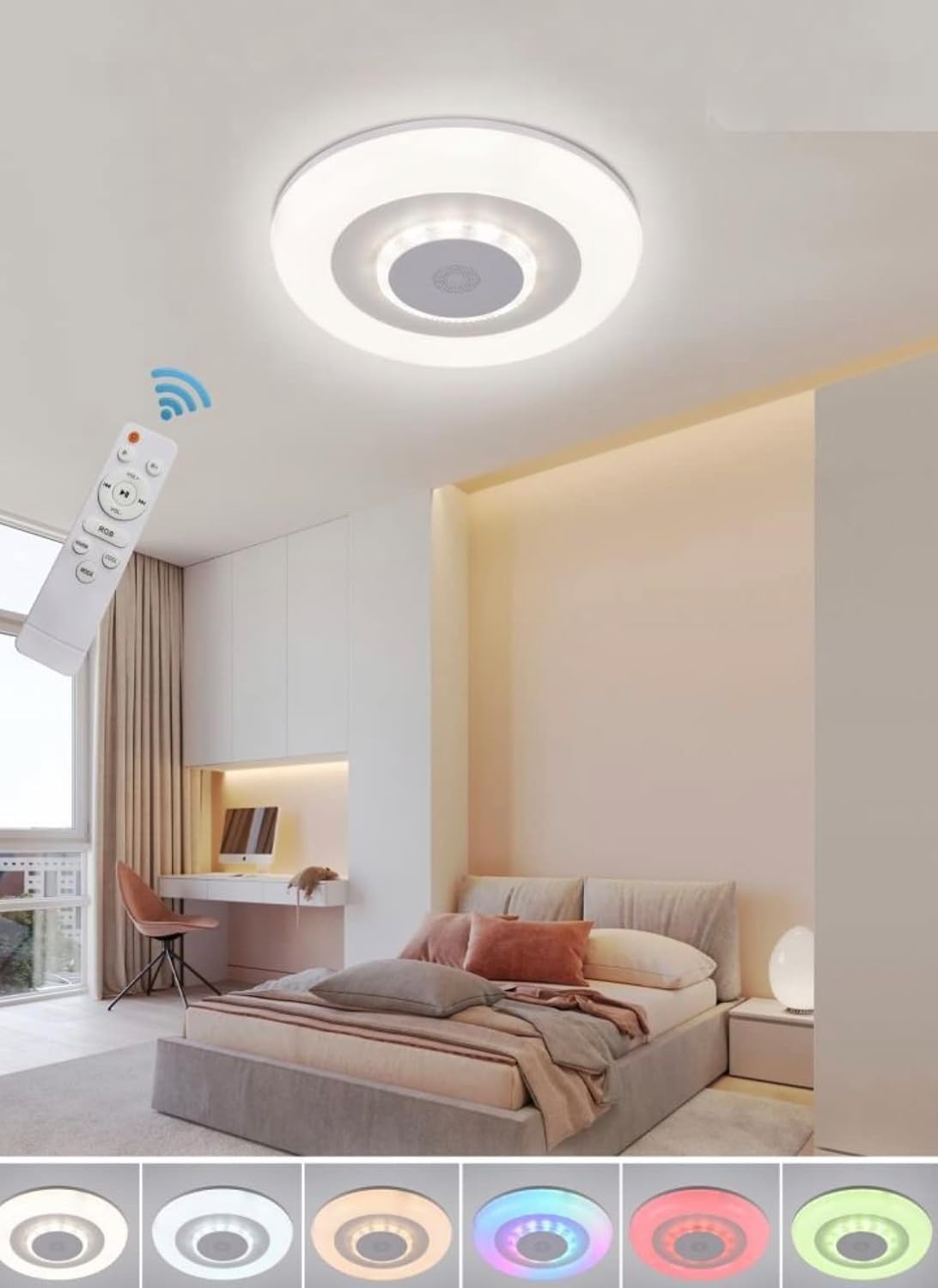 TEKHOME Plafoniera LED Smart, 9W RGB + 9W Bianco (3000K-6500K), Dimmerabile con APP e Telecomando, Contrololo Bluetooth, Luce Colorata per Interni, IP20, Ø485mm, Bianco C44-RGB-O