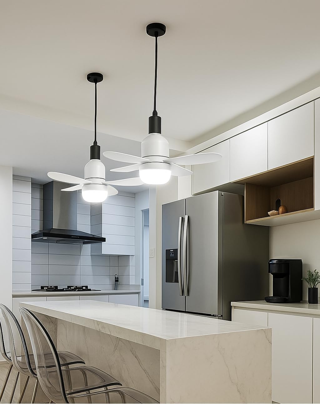 Ventilatore da Soffitto con Luce LED E27 19W, Mini Lampadario con Ventola Silenziosa, CCT 3000K-6500K, Telecomando Incluso, per Camera da Letto e Soggiorno – MNL011