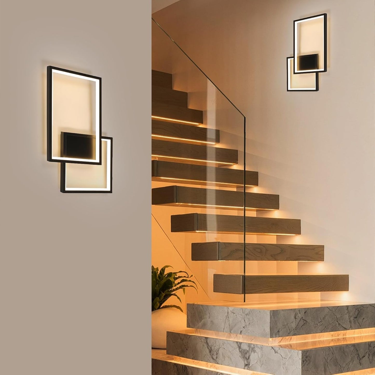 Applique LED Moderna 24W da Parete, CCT Switch 3000K/4000K/6500K, Lampada da Muro Design Geometrico per Soggiorno Camera Corridoio, IP20 – Serie AQ34