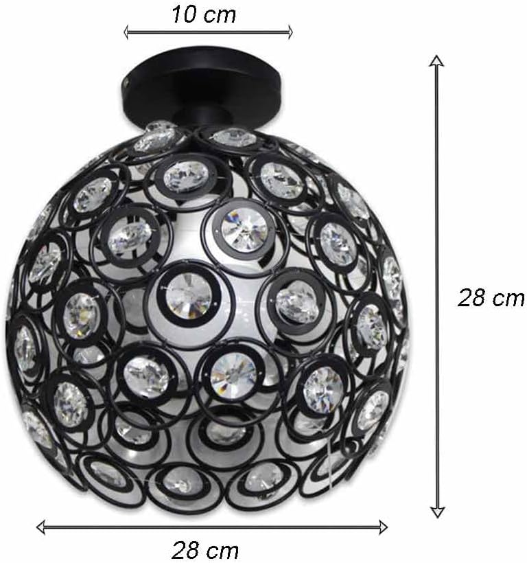 TEKHOME Lampadario da Soffitto a Sfera in Cristallo, Attacco E27, Nero e Bianco, Senza Lampadina, Stile Moderno, per Camera da Letto, Soggiorno, Corridoio, Ø28cm C23