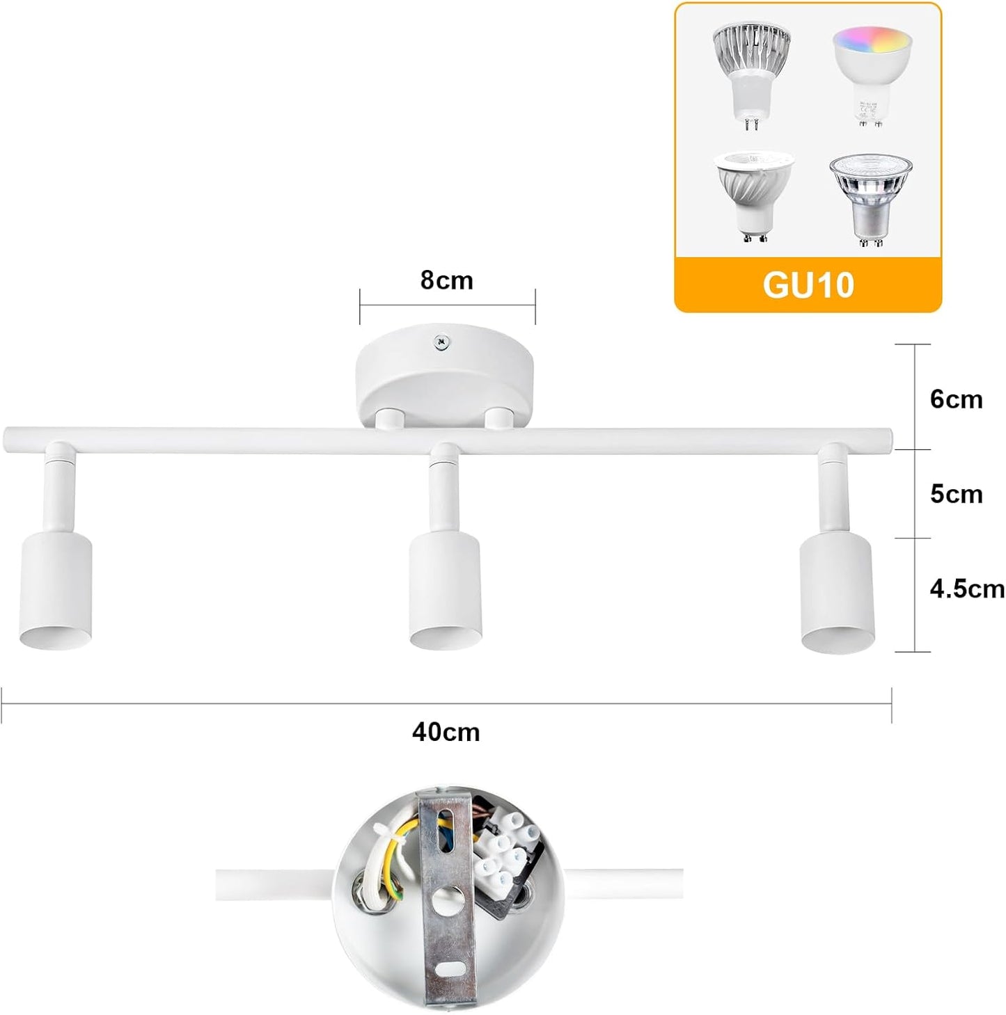TEKHOME Faretti LED da Soffitto 3Luce Bianco - Lampada da Soffitto Orientabili Plafoniera Faretto Parete Moderna GU10 Luci da Soffitto per Soggiorno Corridoio Camera Cucina, Lampadina Non Incluse C72