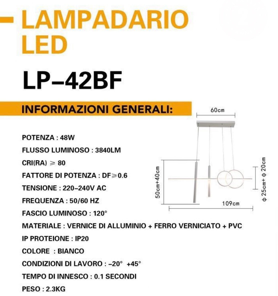 Lampadario a Sospensione LED Lunaris 48W LP-42