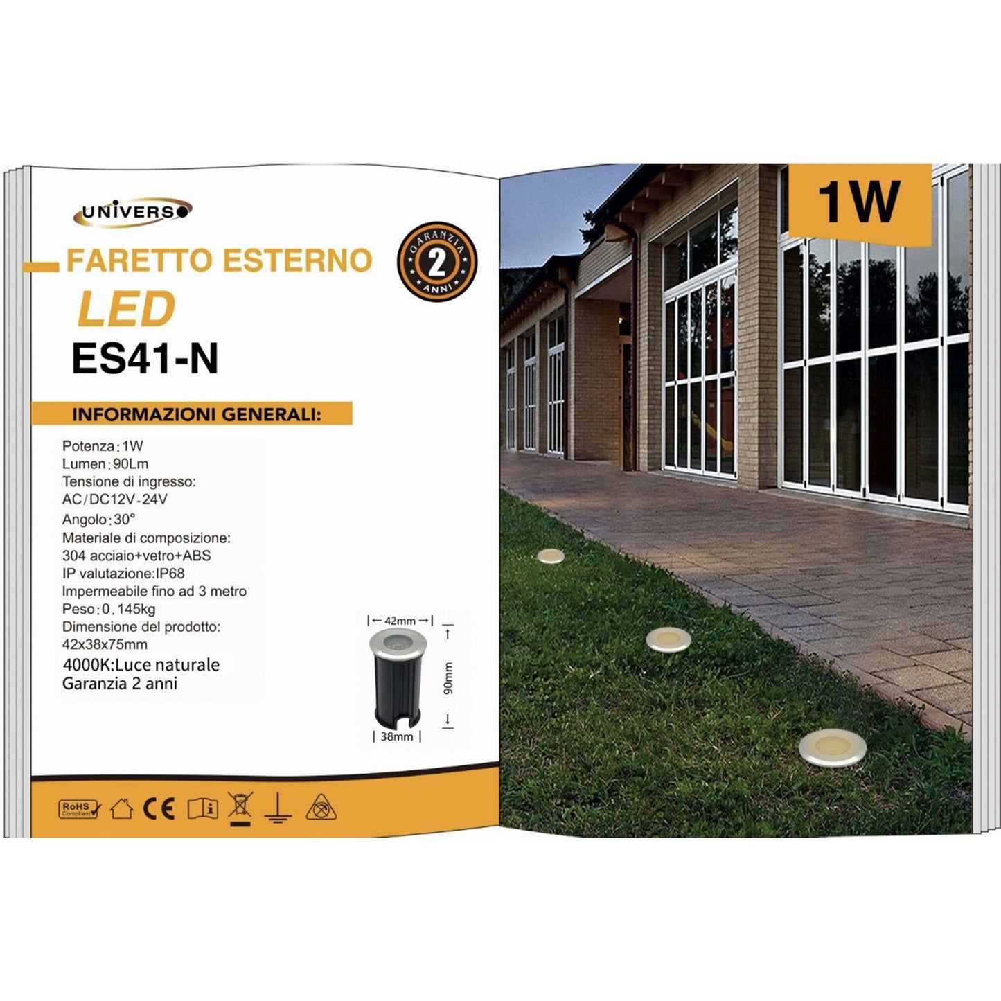 3 Pezzi – Faretti da Incasso LED da Esterno IP68 1W 12V-24V – Luci da Terra per Giardino/Sentiero/Prato – Acciaio 304 + Vetro – Colori Disponibili ES41