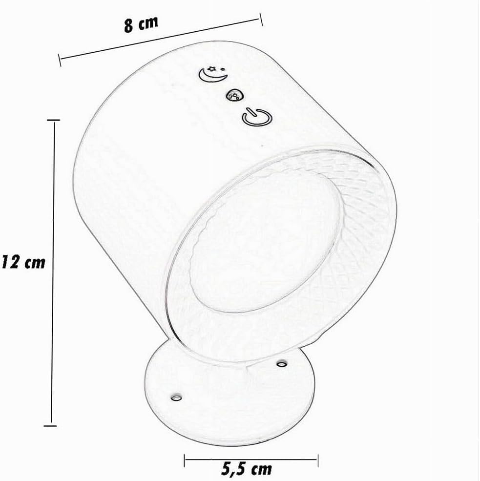 Applique LED da Muro 5W Ricaricabile USB, Lampada da Parete Moderna con 3 Colori (3000K-4500K-6500K), Rotonda in ABS, Bianco/Nero, per Camera da Letto Soggiorno Interni BD01