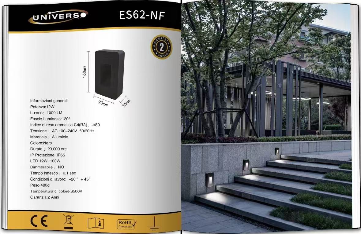 Applique da Esterno LED 12W IP65 – Lampada da Parete o Segnapasso in Alluminio, Impermeabile, Luce Decorativa per Muro, Giardino e Scale, Design Moderno ES62