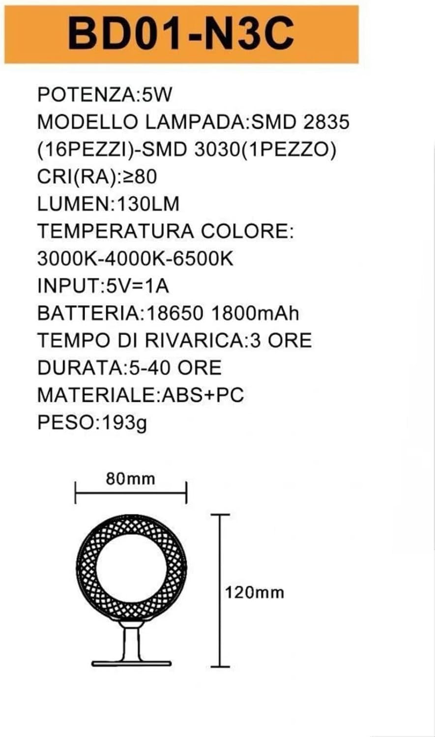 Applique LED da Muro 5W Ricaricabile USB, Lampada da Parete Moderna con 3 Colori (3000K-4500K-6500K), Rotonda in ABS, Bianco/Nero, per Camera da Letto Soggiorno Interni BD01